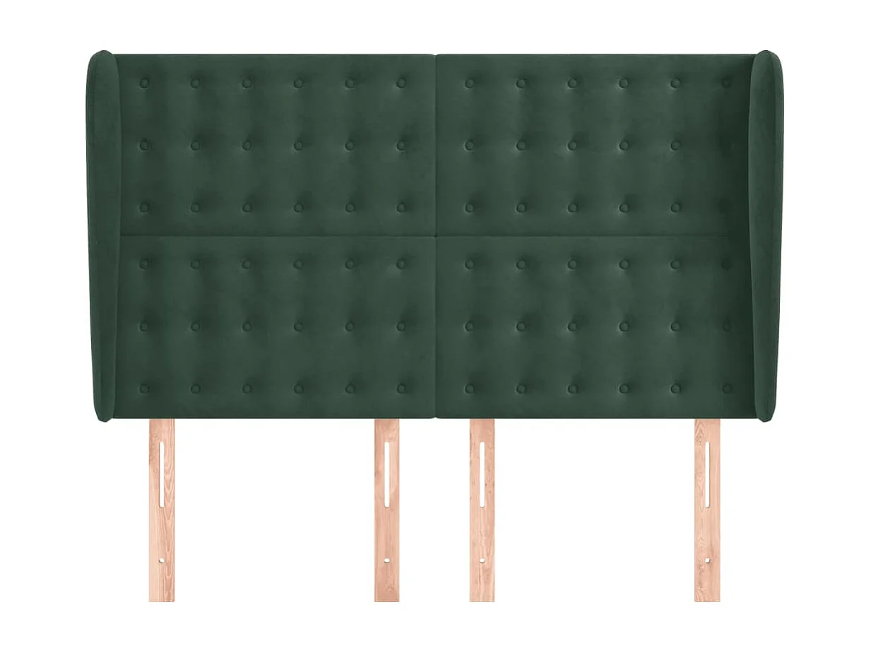 Tête de Lit | Panneau de tête pour lit Moderne avec oreilles Vert foncé 147x23x118/128 cm Velours