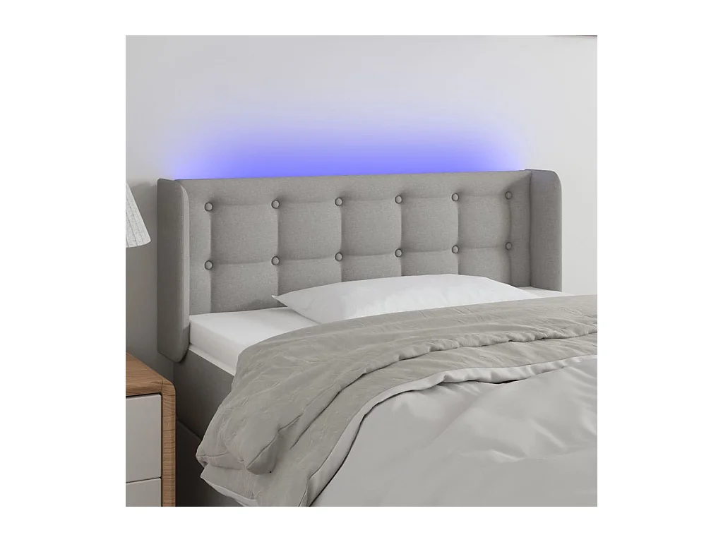 Mueble cabecero | Cabezal de cama | Cabecero con LED de tela gris claro 93x16x78/88 cm