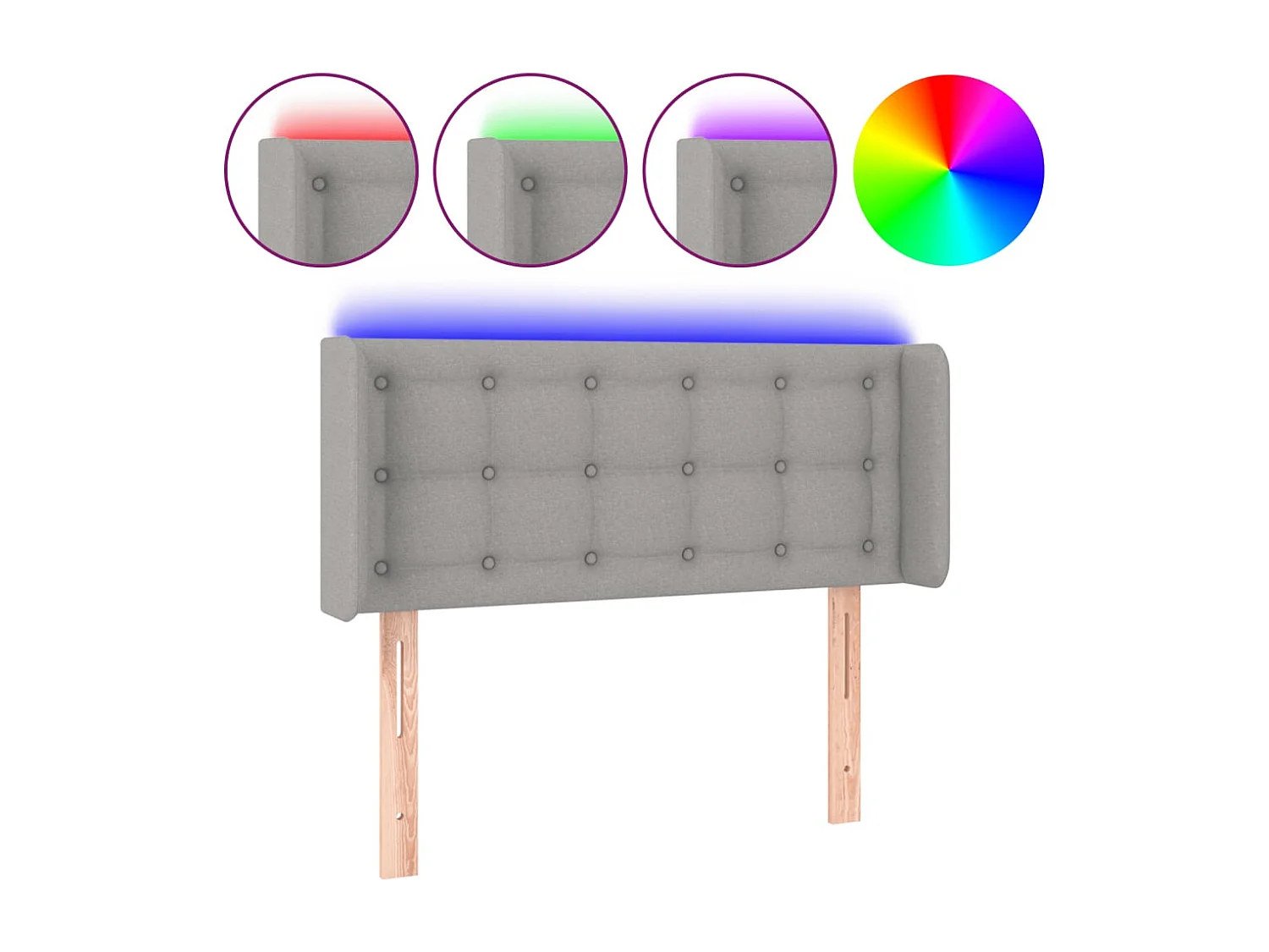 Mueble cabecero | Cabezal de cama | Cabecero con LED de tela gris claro 93x16x78/88 cm