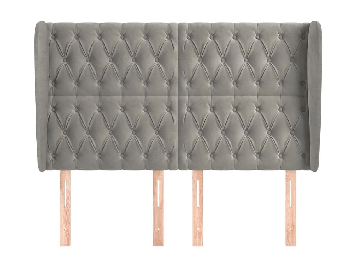 Tête de Lit | Panneau de tête pour lit Moderne avec oreilles Gris clair 147x23x118/128 cm Velours