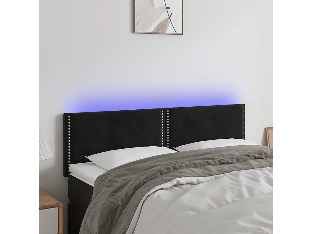 Tête de Lit | Panneau de tête pour lit Moderne à LED Noir 144x5x78/88 cm Velours