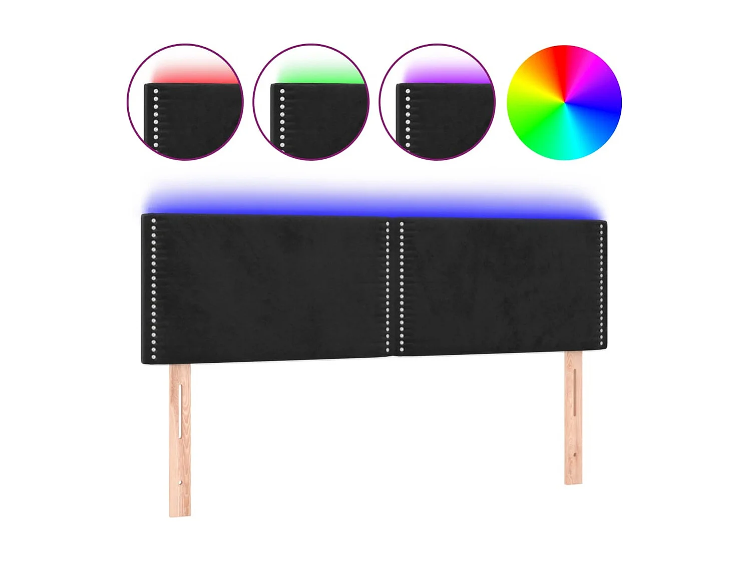 Tête de Lit | Panneau de tête pour lit Moderne à LED Noir 144x5x78/88 cm Velours
