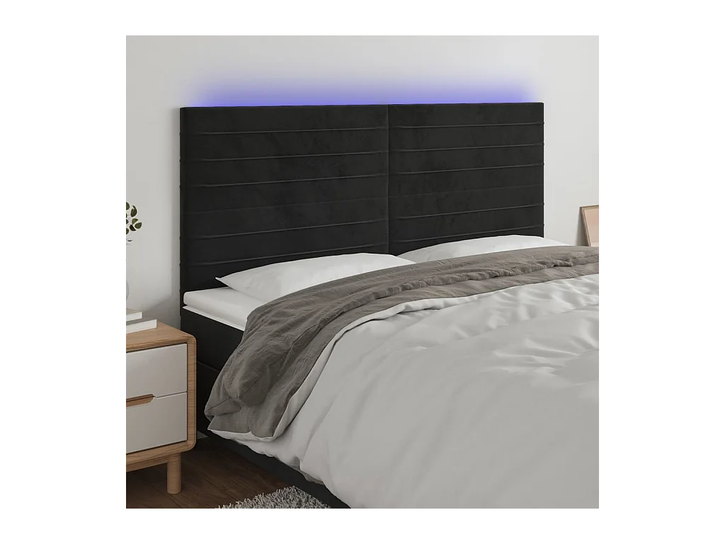 Tête de Lit | Panneau de tête pour lit Moderne à LED Noir 160x5x118/128 cm Velours