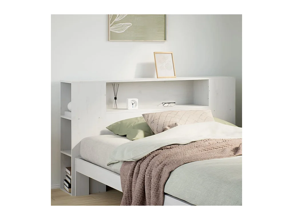 Cabecero de Cama | Cabezal de cama | Mueble de cabecero almacenaje madera maciza pino blanco 135 cm