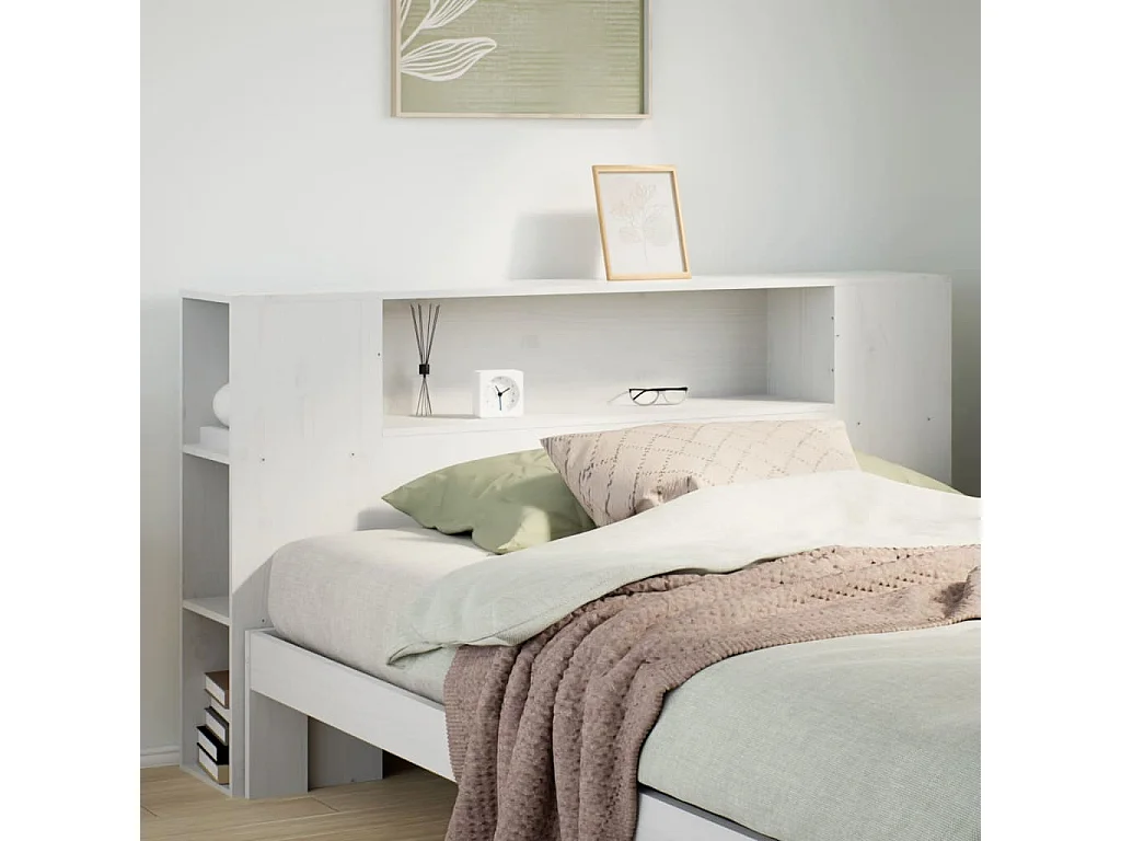 Tête de Lit | Panneau de tête pour lit Moderne avec rangement blanc 135 cm bois massif de pin