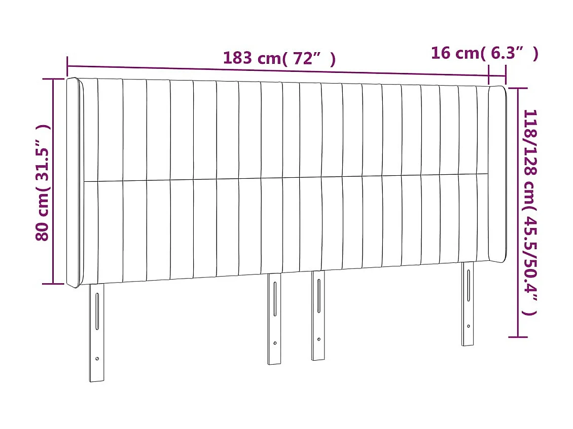 Tête de Lit | Panneau de tête pour lit Moderne à LED Noir 183x16x118/128 cm Tissu