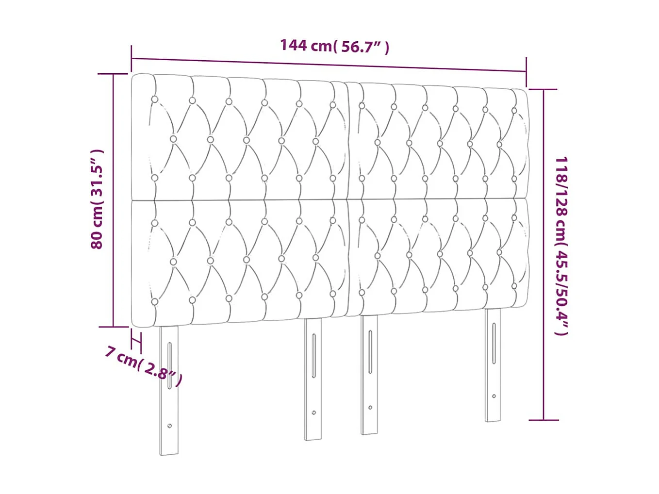 Tête de Lit | Panneau de tête pour lit Moderne à LED Bleu foncé 144x7x118/128 cm Velours