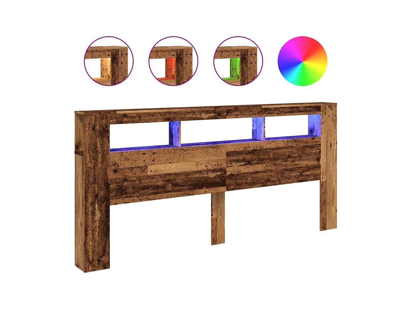 Cabecero | Cabezal de Cama | Mueble cabecero con LED madera ingeniería envejecida 220x18,5x103,5 cm