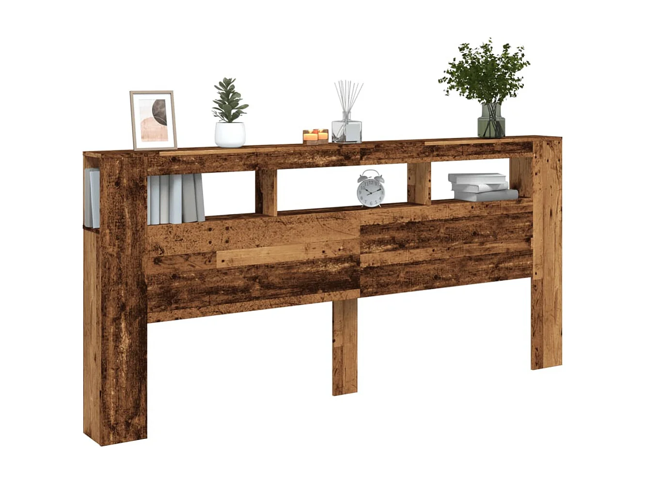 Cabecero | Cabezal de Cama | Mueble cabecero con LED madera ingeniería envejecida 220x18,5x103,5 cm