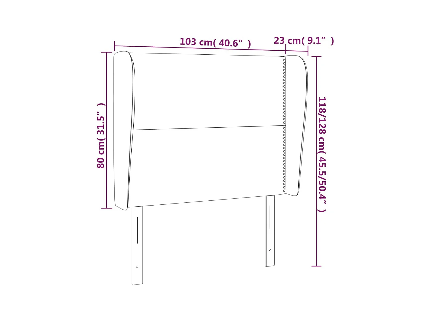 Cabecero | Cabezal de Cama | Mueble cabecero con orejas de terciopelo negro 103x23x118/128 cm