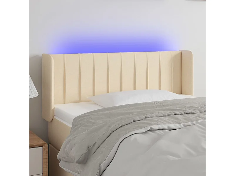 Mueble cabecero | Cabezal de cama | Cabecero con LED de tela crema 93x16x78/88 cm
