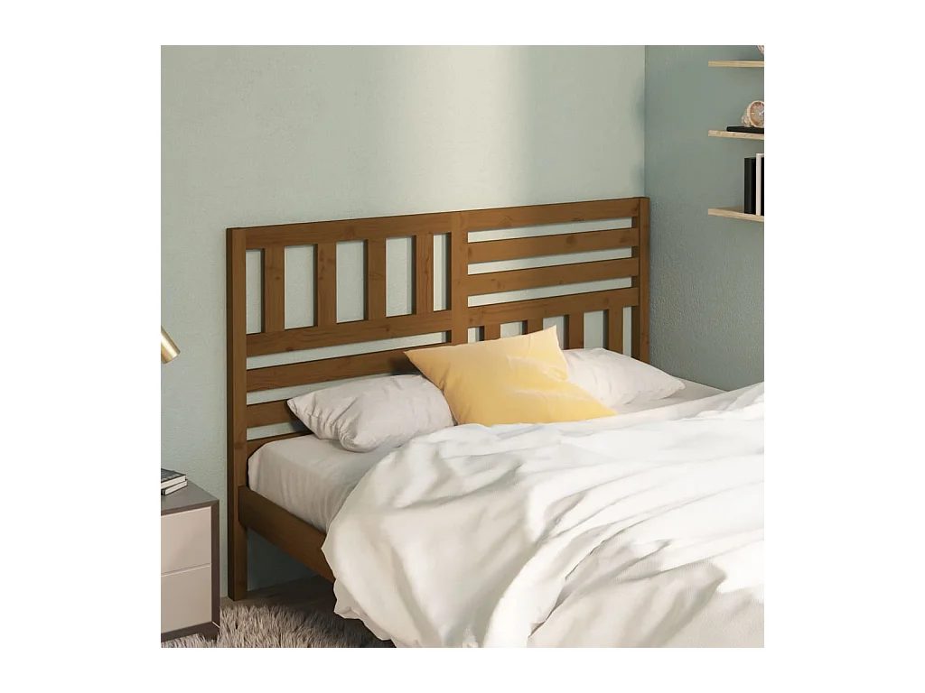 Cabecero de Cama | Cabezal de cama | Mueble de cabecero madera maciza de pino marrón miel 126x4x100 cm