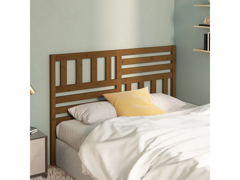 Cabecero de Cama | Cabezal de cama | Mueble de cabecero madera maciza de pino marrón miel 126x4x100 cm