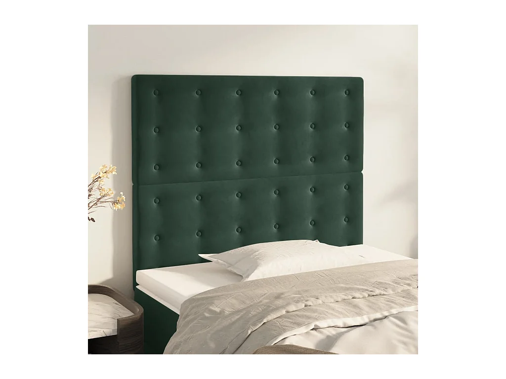 Cabeceros | Cabezal de cama | Mueble de cabecero 2 unidades de terciopelo verde oscuro 90x5x78/88 cm