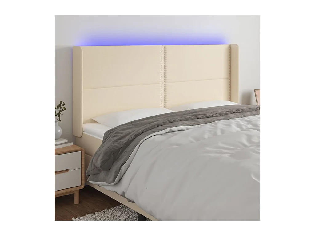 Mueble cabecero | Cabezal de cama | Cabecero con LED de tela color crema 183x16x118/128 cm