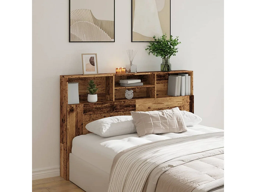 Tête de Lit avec rangement | Armoire de tête de lit vieux bois 160x19x103,5 cm