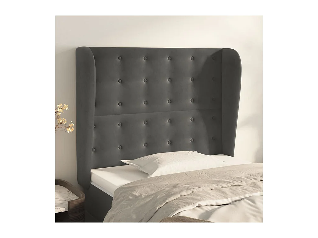 Tête de Lit | Panneau de tête pour lit Moderne avec oreilles Gris foncé 103x23x118/128 cm Velours