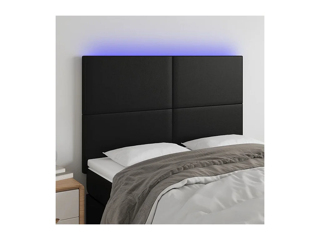 Cabecero | Cabezal de Cama | Mueble cabecero con luces LED cuero sintético negro 144x5x118/128 cm