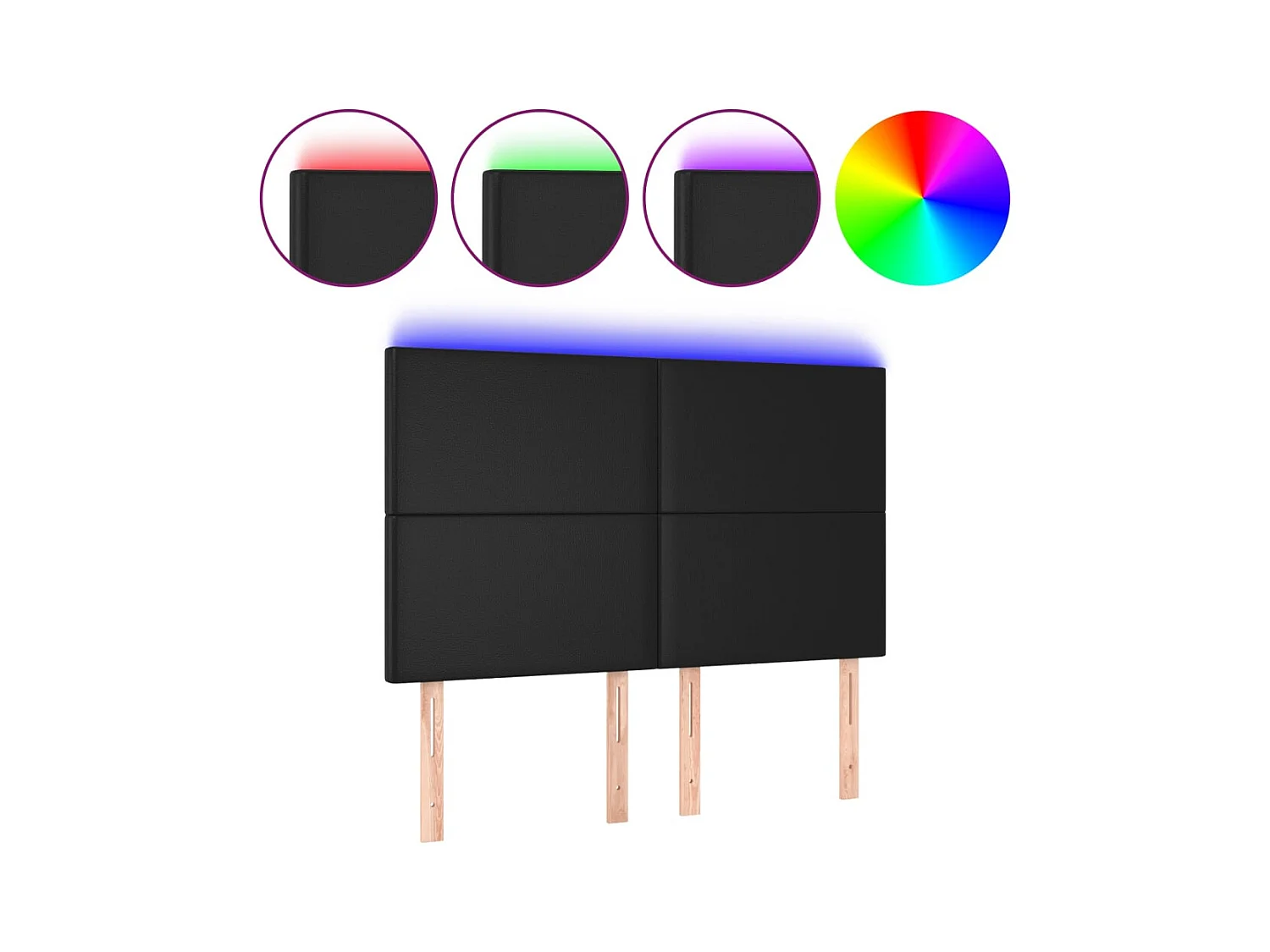 Cabecero | Cabezal de Cama | Mueble cabecero con luces LED cuero sintético negro 144x5x118/128 cm