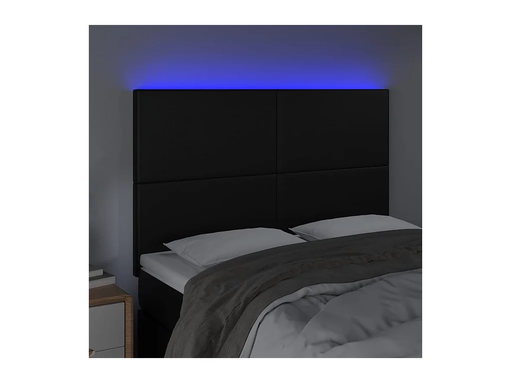 Cabecero | Cabezal de Cama | Mueble cabecero con luces LED cuero sintético negro 144x5x118/128 cm