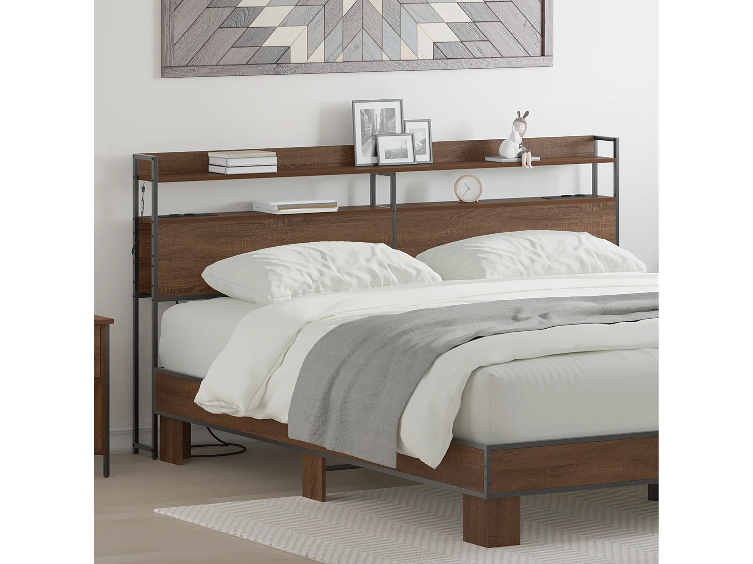 Cabecero | Cabezal de Cama | Mueble cabecero con estante Marrón roble 180 cm Madera contrachapada