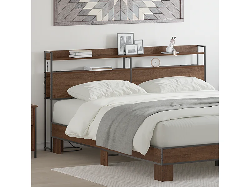 Cabecero | Cabezal de Cama | Mueble cabecero con estante Marrón roble 180 cm Madera contrachapada