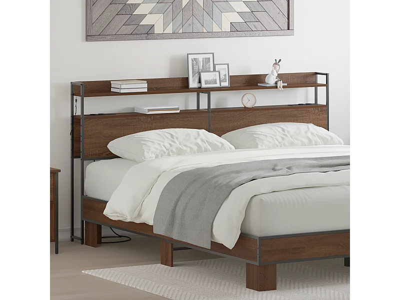 Cabecero | Cabezal de Cama | Mueble cabecero con estante Marrón roble 180 cm Madera contrachapada