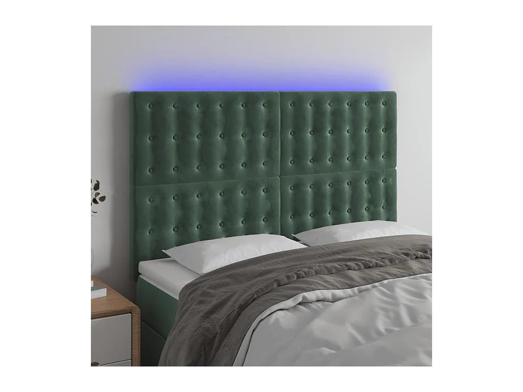 Tête de Lit | Panneau de tête pour lit Moderne à LED Vert foncé 144x5x118/128 cm Velours