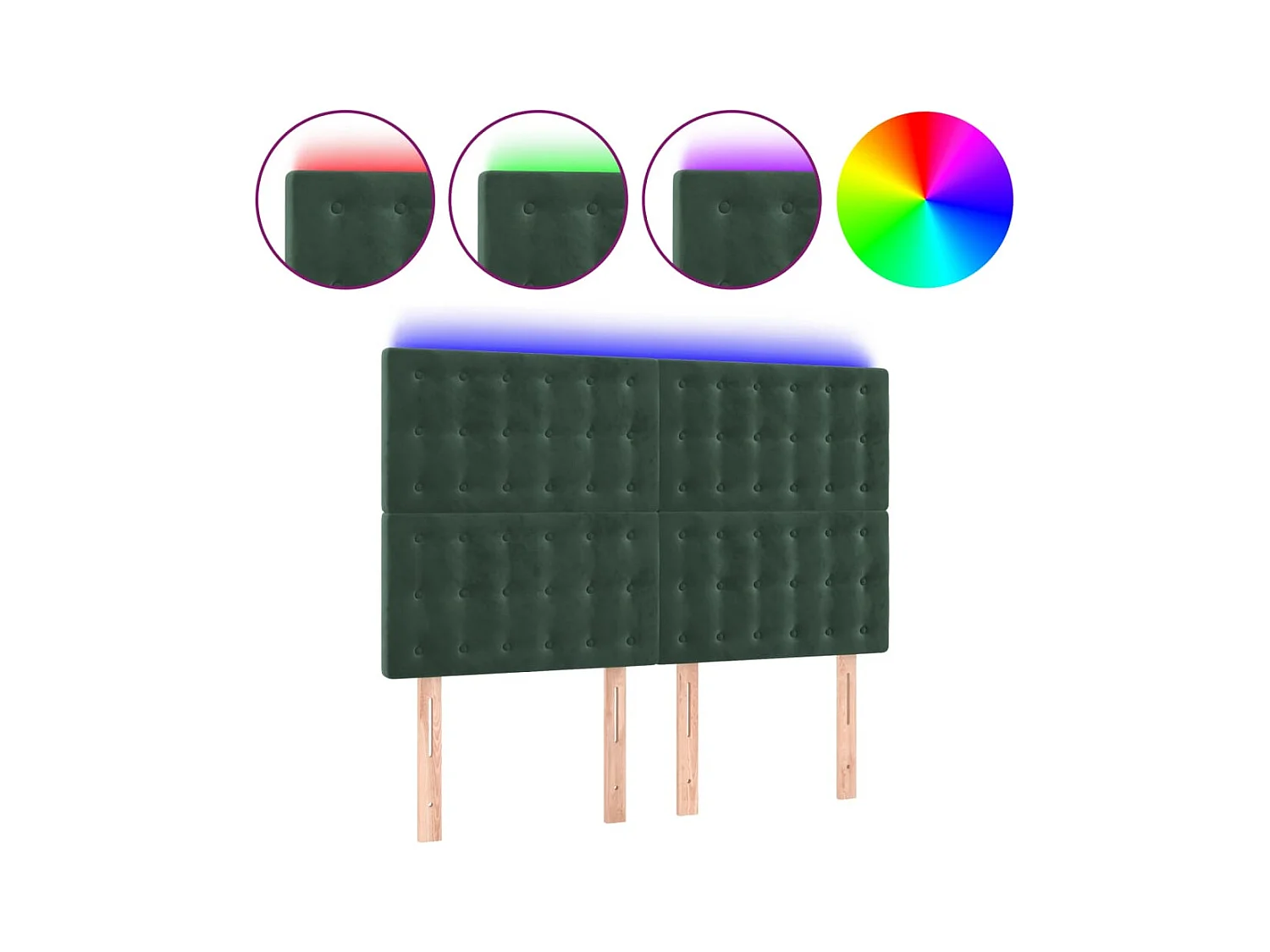 Tête de Lit | Panneau de tête pour lit Moderne à LED Vert foncé 144x5x118/128 cm Velours