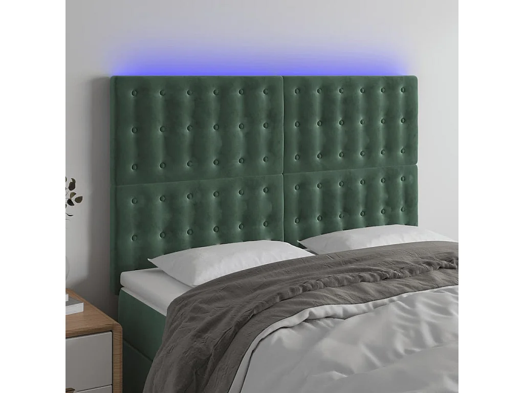 Tête de Lit | Panneau de tête pour lit Moderne à LED Vert foncé 144x5x118/128 cm Velours