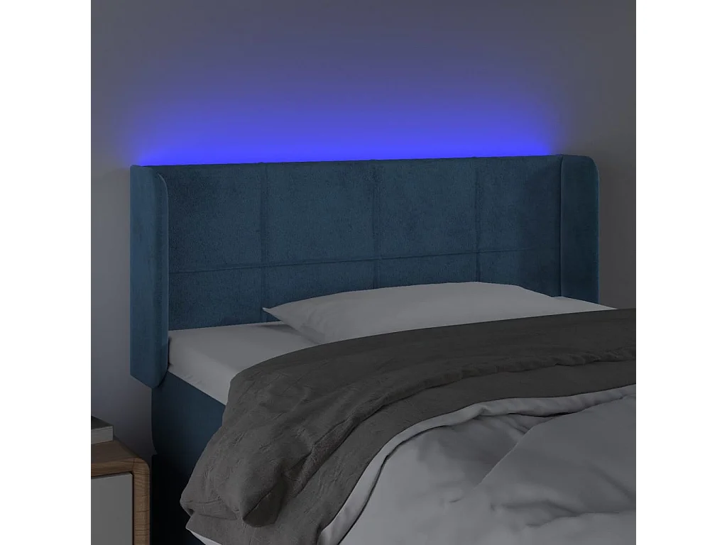 Tête de Lit | Panneau de tête pour lit Moderne à LED Bleu foncé 83x16x78/88 cm Velours