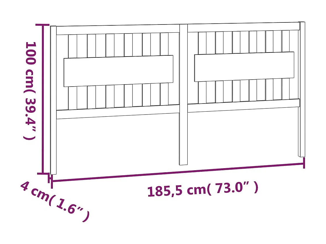 Hoofdbord | Hoofdeinde 185,5x4x100 cm massief grenenhout wit