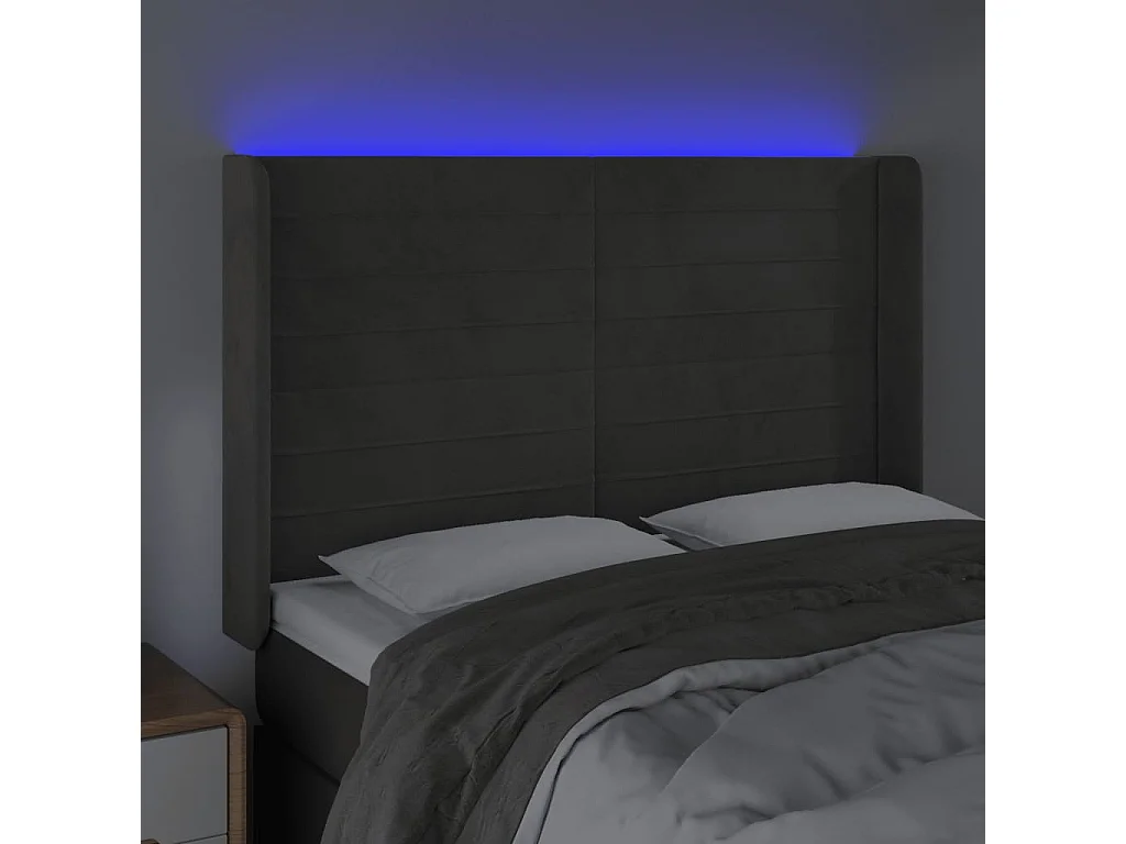 Hoofdbord | Hoofdeinde LED 147x16x118/128 cm fluweel donkergrijs