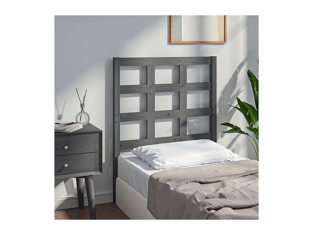 Cabecero de Cama | Cabezal de cama | Mueble de cabecero madera maciza de pino gris 80,5x4x100 cm