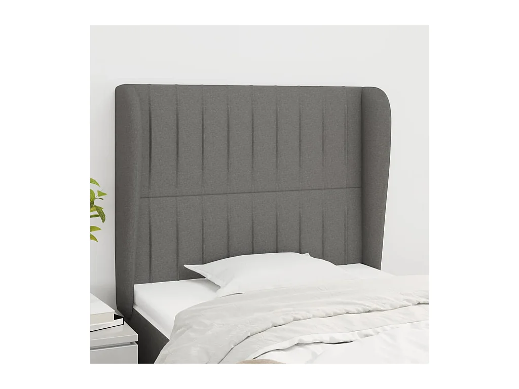 Cabecero | Cabezal de Cama | Mueble cabecero con orejas de tela gris oscuro 103x23x118/128 cm