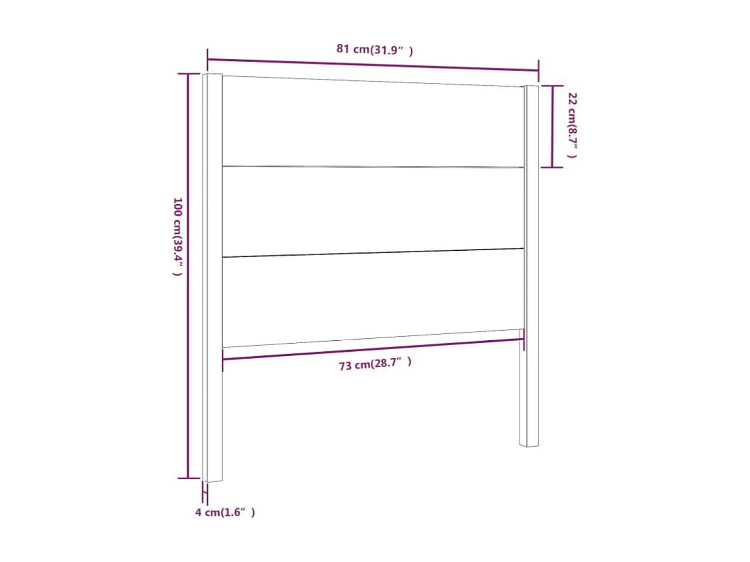 Cabecero de Cama | Cabezal de cama | Mueble de cabecero madera maciza de pino 81x4x100 cm