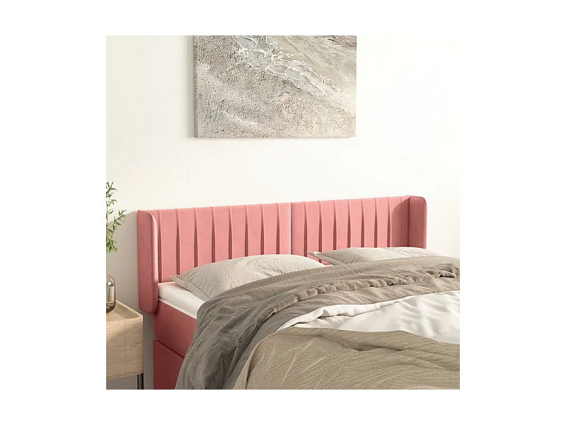 Mueble cabecero | Cabezal de cama | Cabecero de terciopelo rosa 147x16x78/88 cm