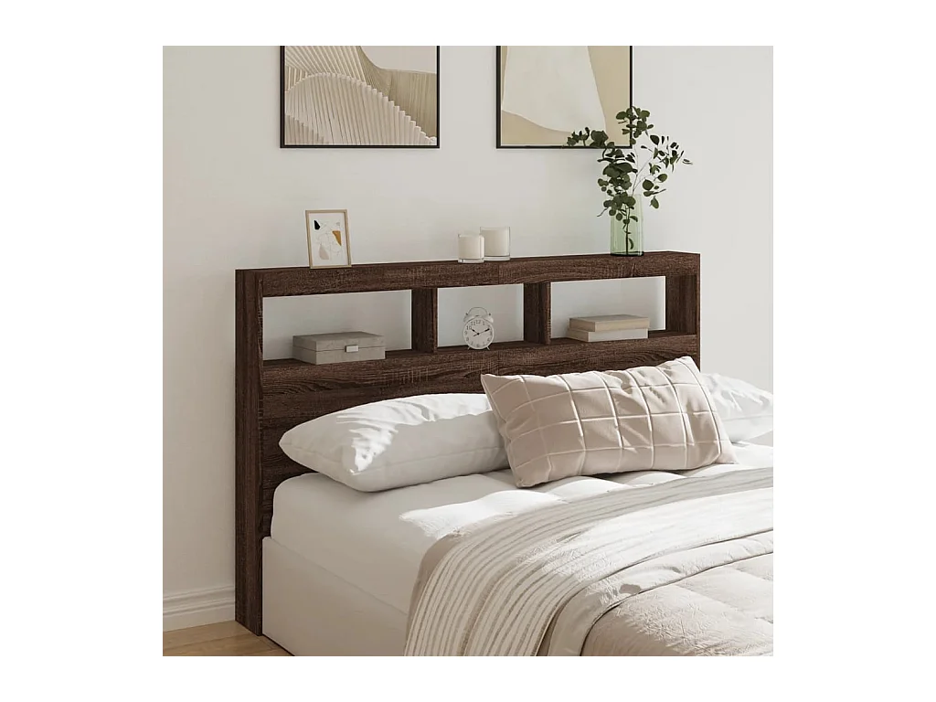 Cabecero de Cama | Cabezal de cama | Mueble de cabecero con luz LED marrón roble 160x17x102 cm