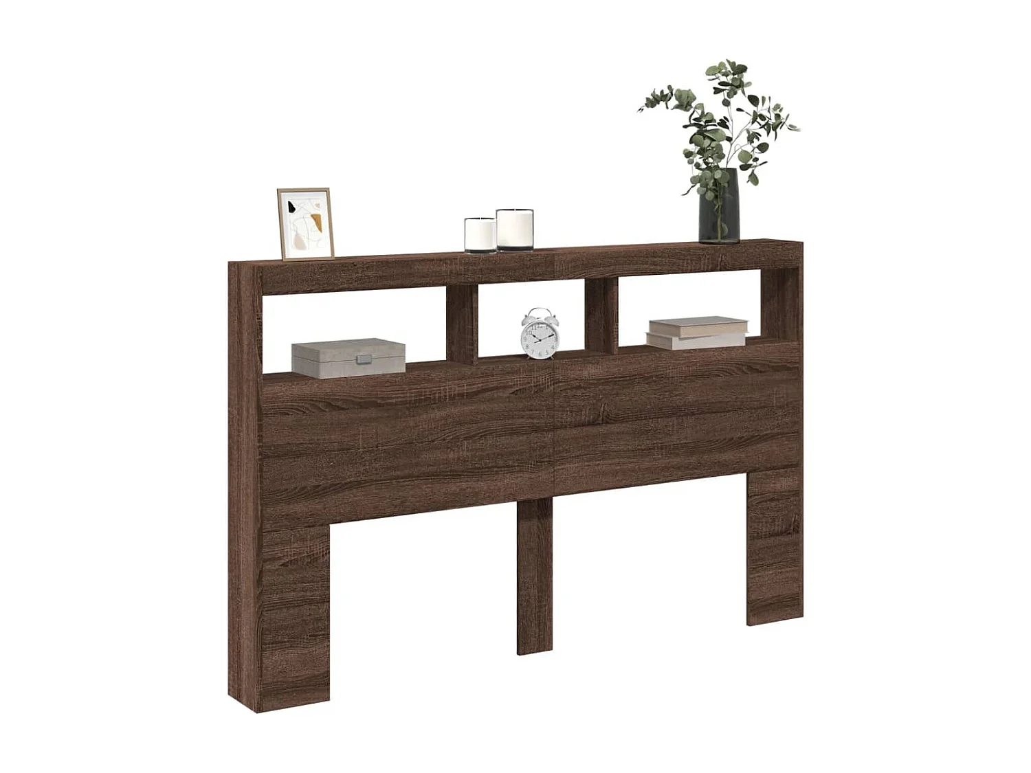 Cabecero de Cama | Cabezal de cama | Mueble de cabecero con luz LED marrón roble 160x17x102 cm