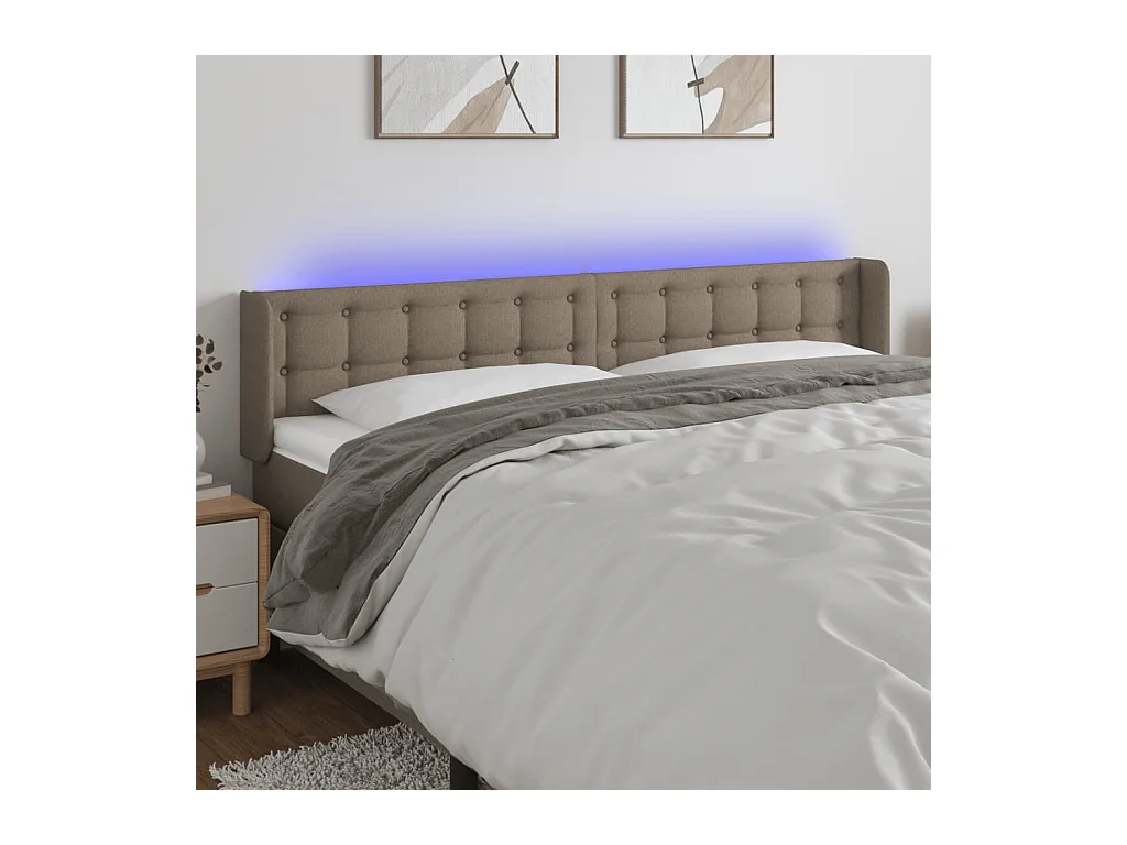 Mueble cabecero | Cabezal de cama | Cabecero con LED de tela gris taupe 163x16x78/88 cm