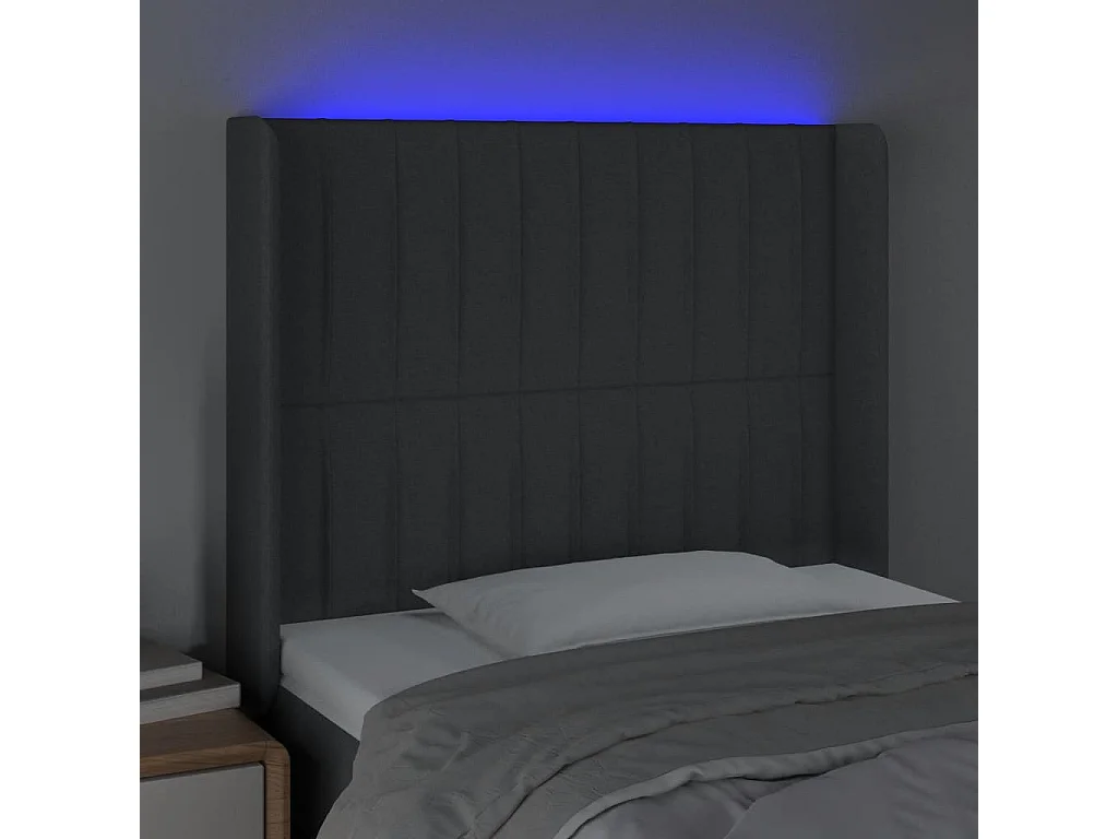 Tête de Lit | Panneau de tête pour lit Moderne à LED Gris foncé 93x16x118/128 cm Tissu