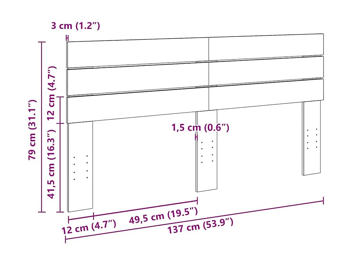Tête de Lit | Panneau de tête pour lit Moderne 135 cm bois massif de chêne