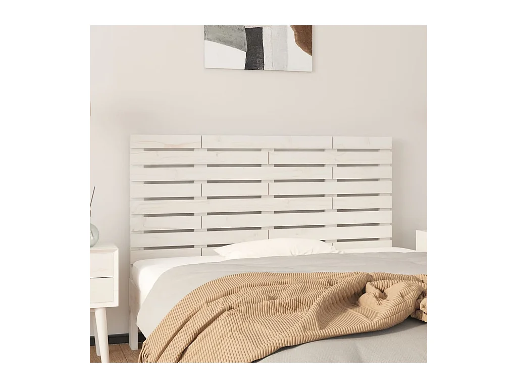 Cabecero de Cama | Cabezal de cama | Mueble de cabecero de pared madera maciza pino blanco 126x3x63 cm