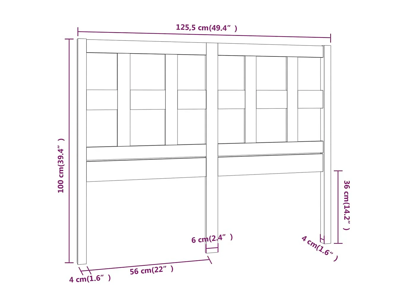 Hoofdbord | Hoofdeinde 125,5x4x100 cm massief grenenhout zwart