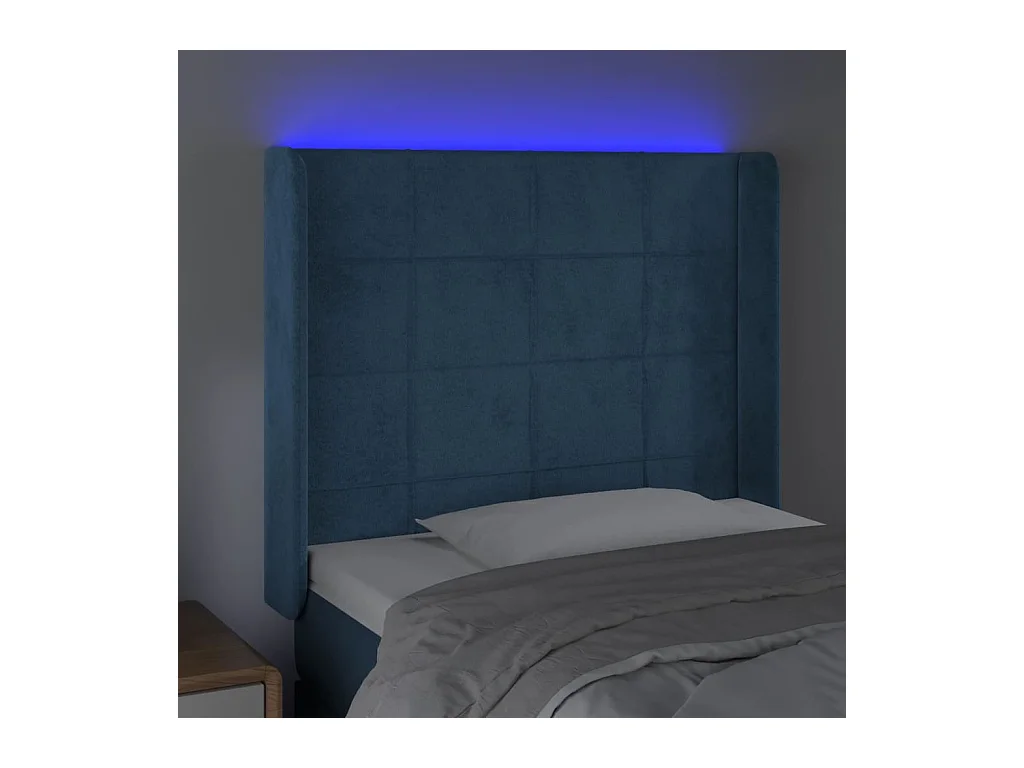 Tête de Lit | Panneau de tête pour lit Moderne à LED Bleu foncé 103x16x118/128 cm Velours