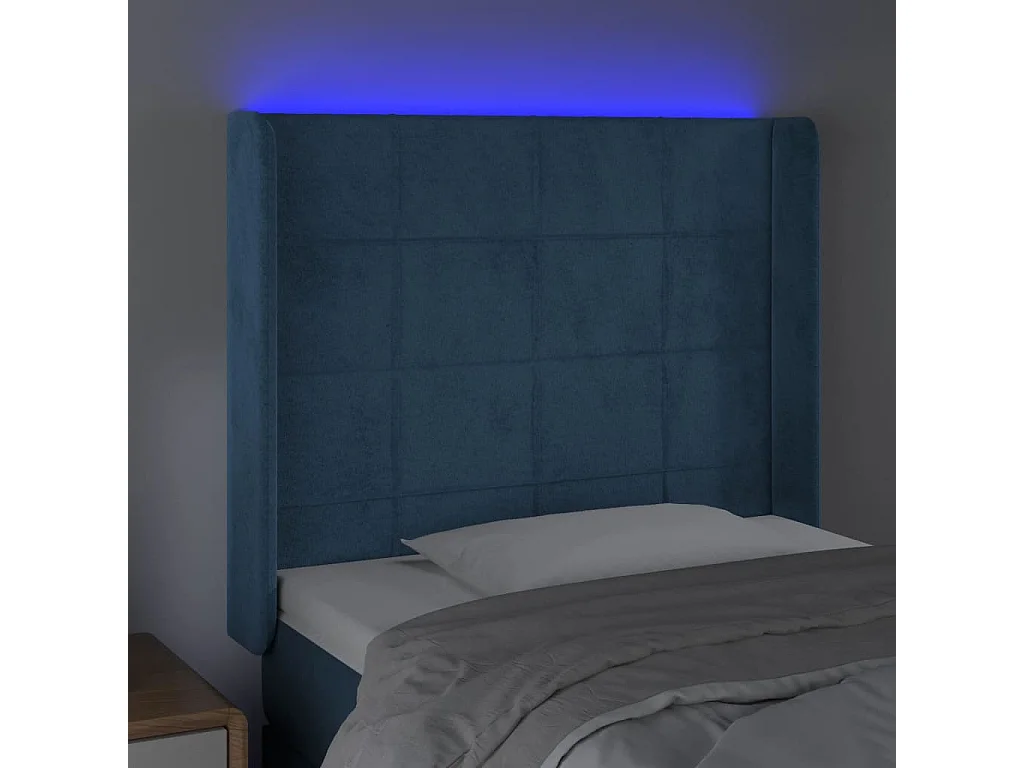 Tête de Lit | Panneau de tête pour lit Moderne à LED Bleu foncé 103x16x118/128 cm Velours
