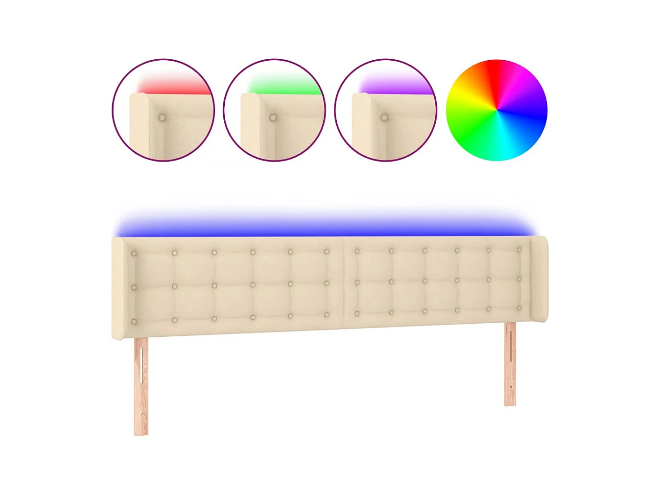Mueble cabecero | Cabezal de cama | Cabecero con LED de tela crema 203x16x78/88 cm