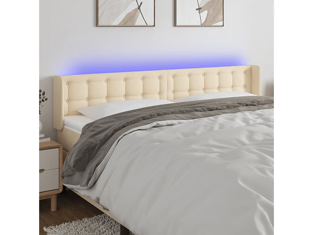 Tête de Lit | Panneau de tête pour lit Moderne à LED Crème 203x16x78/88 cm Tissu