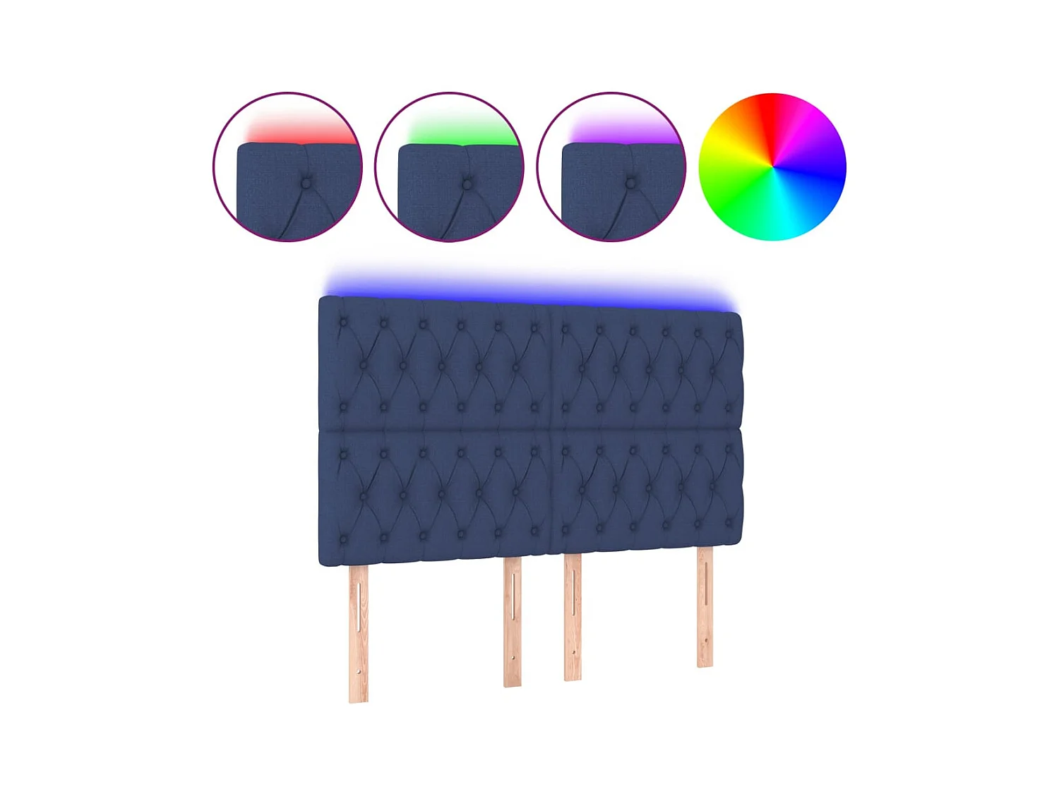 Cabecero | Cabezal de Cama | Mueble cabecero con luces LED tela azul 160x7x118/128 cm