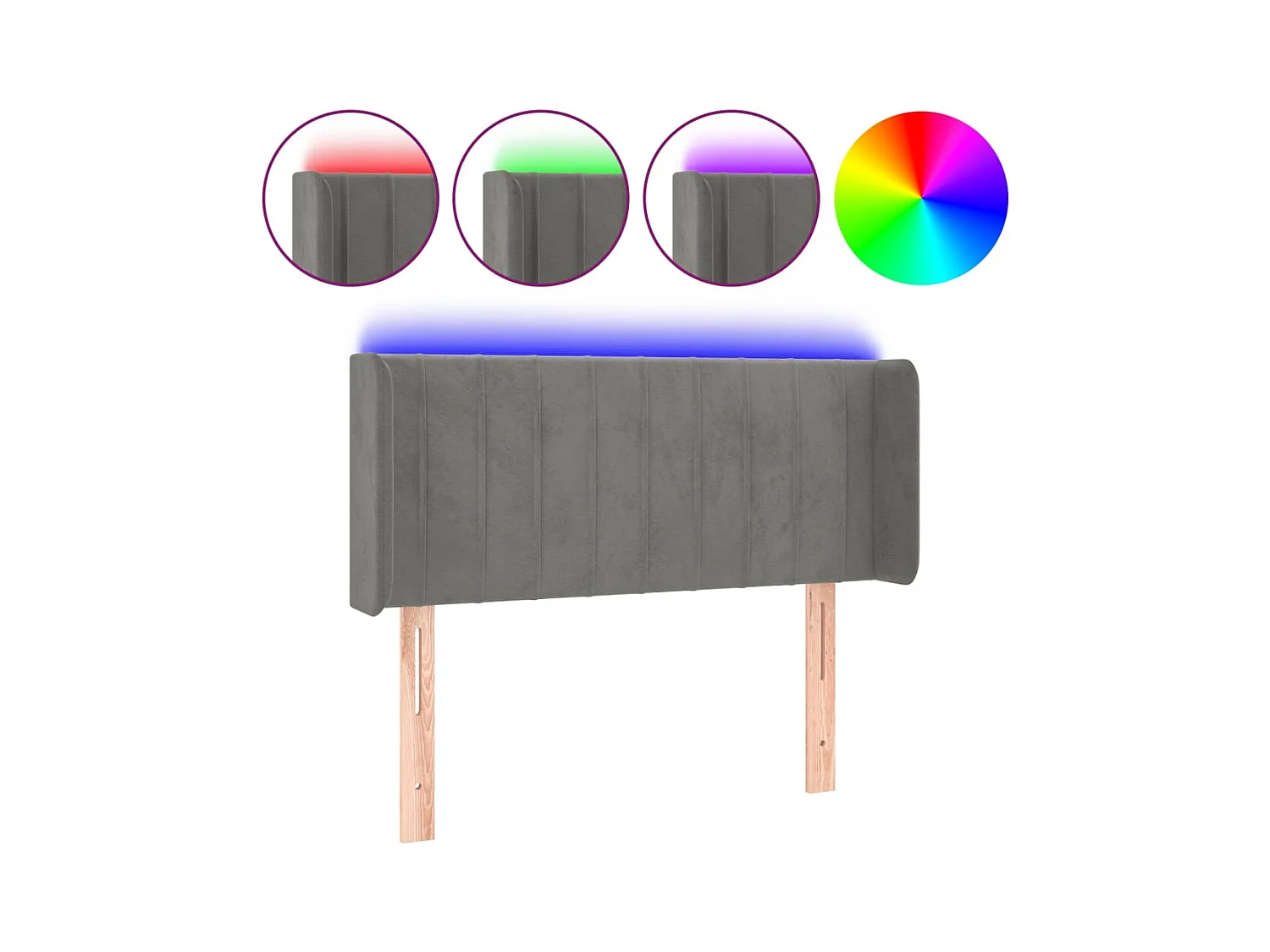 Cabecero | Cabezal de Cama | Mueble cabecero con LED de terciopelo gris claro 93x16x78/88 cm